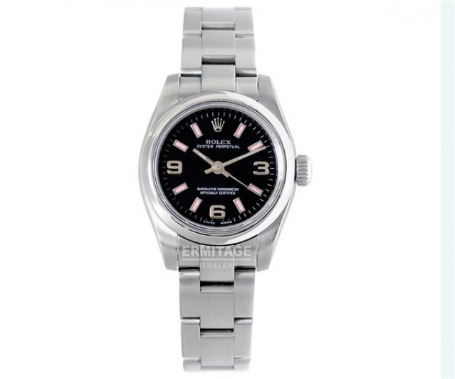 Rolex 176200 Steel on Oyster Black with Pink Luminous Index & Silver Arabic 3-6-9
